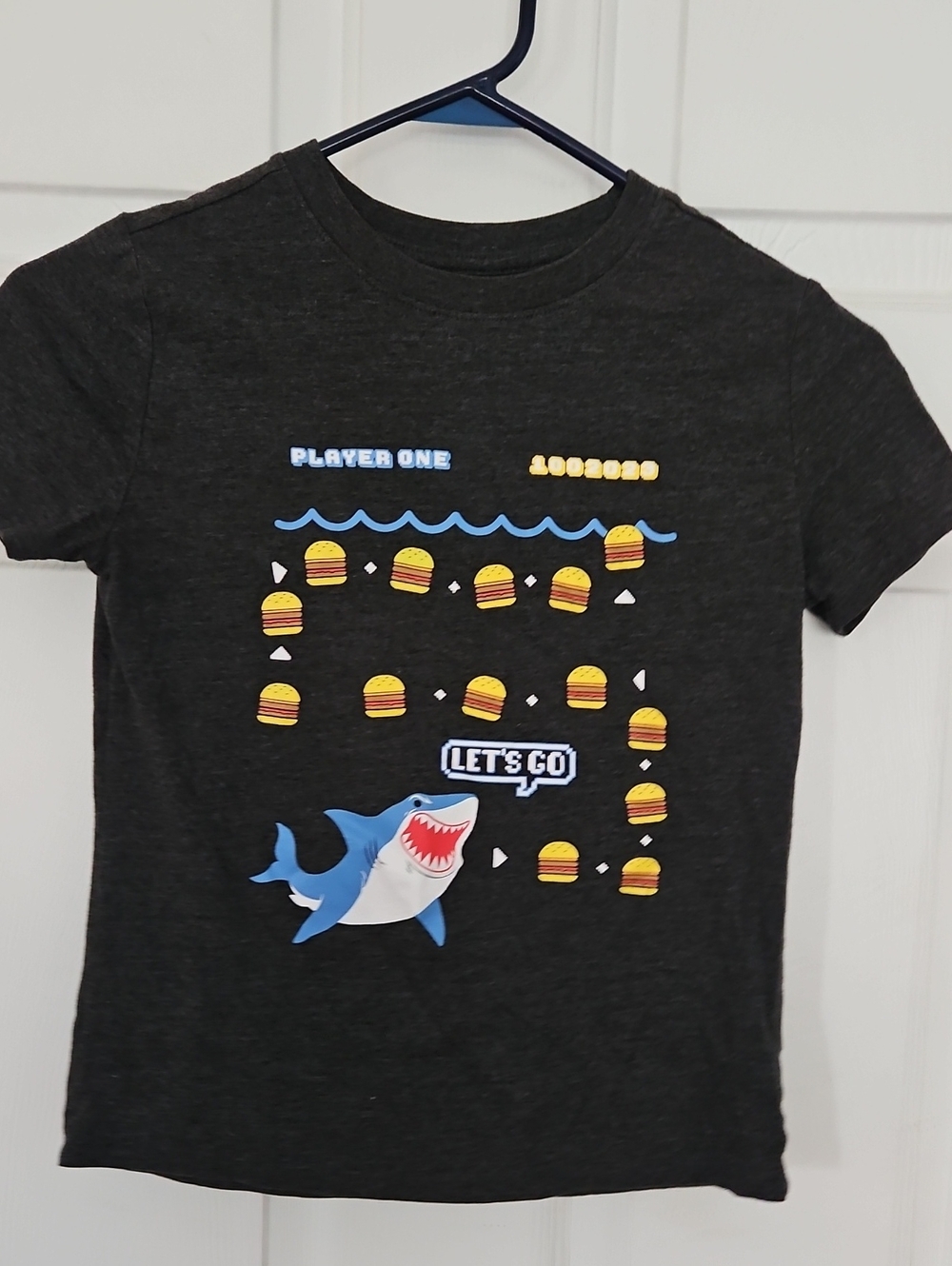 Cat & Jack Charcoal Shark 'Let's Go' Graphic Tee with Blue and Yellow Accents